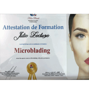 Attestation de formation Julie Lecluze Microblading JL Studio Beauté