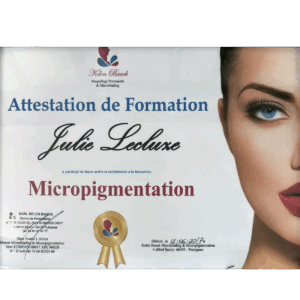 Attestation de formation Julie Lecluze Micropigmentation JL Studio Perpignan
