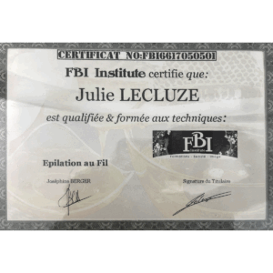 Certificat FBI Institute Julie Lecluze épilation au fil