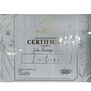 Certificat LM Lips Julie Lecluze JL Studio