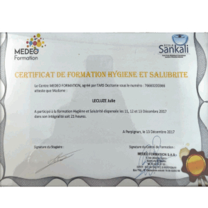 Certificat de formation hygiène et salubrité Julie Lecluze 66