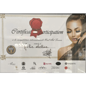 Certificat de participation nail art france Julie Lecluze