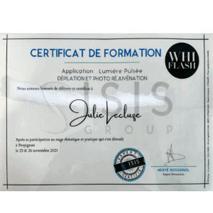 Certificat formation Lumière Pulsée dépilation photo réjuvénation Julienails