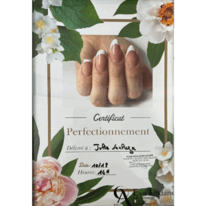 Certificat perfectionnement Julie Lecluze nails systeme