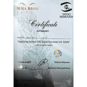 Certificat Matthieu Cros Applying System CRC Tatoo Remover