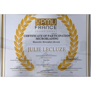 Certificate PMU France Championnat Microblading Julie Lecluze