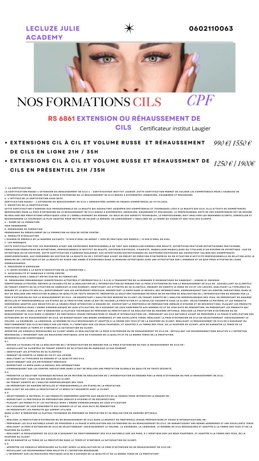 Formations de Julie Lecluze à Perpignan, cils